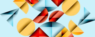 Çemberler ve üçgenlerin kesiştiği soyut geometrik desen. Yüksek kontrastlı kompozisyon derinlik yaratır ve dinamik, modern estetik