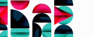 Çemberler ve üçgenlerin kesiştiği soyut geometrik desen. Yüksek kontrastlı kompozisyon derinlik yaratır ve dinamik, modern estetik