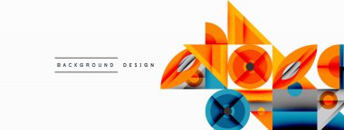 Kesişen şekiller, daireler, üçgenler ve gradyanlar ile geometrik soyut bileşim, canlı renkleri ve dinamik karşıtlıkları harmanlayarak modern, geleceksel bir görsel tasarım yaratmak için