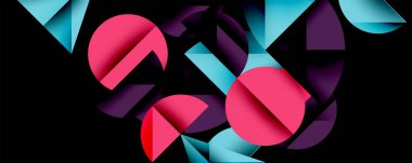 Çemberler ve üçgenlerin kesiştiği soyut geometrik desen. Yüksek kontrastlı kompozisyon derinlik yaratır ve dinamik, modern estetik