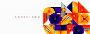 Kesişen şekiller, daireler, üçgenler ve gradyanlar ile geometrik soyut bileşim, canlı renkleri ve dinamik karşıtlıkları harmanlayarak modern, geleceksel bir görsel tasarım yaratmak için