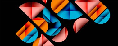 Çemberler ve üçgenlerin kesiştiği soyut geometrik desen. Yüksek kontrastlı kompozisyon derinlik yaratır ve dinamik, modern estetik