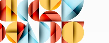 Çemberler ve üçgenlerin kesiştiği soyut geometrik desen. Yüksek kontrastlı kompozisyon derinlik yaratır ve dinamik, modern estetik