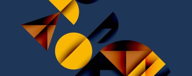 Çemberler ve üçgenlerin kesiştiği soyut geometrik desen. Yüksek kontrastlı kompozisyon derinlik yaratır ve dinamik, modern estetik