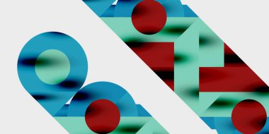 Dinamik geometrik bir kompozisyonda daireler, çizgiler ve üçgenler içeren modern soyut bir arkaplan. Tarz, teknoloji veya yaratıcı temalı tasarımlar için mükemmel.