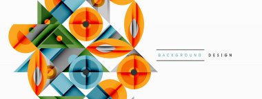 Kesişen şekiller, daireler, üçgenler ve gradyanlar ile geometrik soyut bileşim, canlı renkleri ve dinamik karşıtlıkları harmanlayarak modern, geleceksel bir görsel tasarım yaratmak için