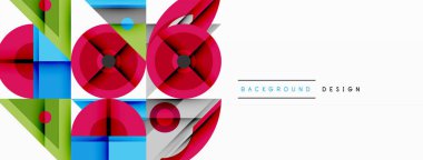 Keskin açılı dinamik geometrik bileşim, dairesel biçimler ve eğim renkleri