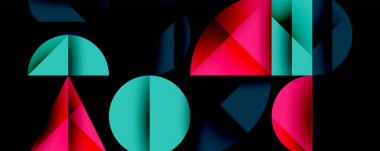 Çemberler ve üçgenlerin kesiştiği soyut geometrik desen. Yüksek kontrastlı kompozisyon derinlik yaratır ve dinamik, modern estetik