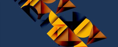 Çemberler ve üçgenlerin kesiştiği soyut geometrik desen. Yüksek kontrastlı kompozisyon derinlik yaratır ve dinamik, modern estetik