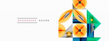 Kesişen şekiller, daireler, üçgenler ve gradyanlar ile geometrik soyut bileşim, canlı renkleri ve dinamik karşıtlıkları harmanlayarak modern, geleceksel bir görsel tasarım yaratmak için