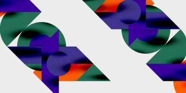 Dinamik geometrik bir kompozisyonda daireler, çizgiler ve üçgenler içeren modern soyut bir arkaplan. Tarz, teknoloji veya yaratıcı temalı tasarımlar için mükemmel.