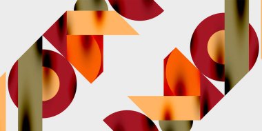 Dairelerin, yarım dairelerin ve parlak efektli ve düzgün eğimli üçgenlerin detaylı bileşimi. Yaratıcı ve teknolojiden ilham alan projeler için parlak ve modern bir vektör tasarımı