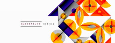 Kesişen şekiller, daireler, üçgenler ve gradyanlar ile geometrik soyut bileşim, canlı renkleri ve dinamik karşıtlıkları harmanlayarak modern, geleceksel bir görsel tasarım yaratmak için