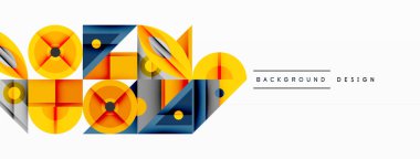 Kesişen şekiller, daireler, üçgenler ve gradyanlar ile geometrik soyut bileşim, canlı renkleri ve dinamik karşıtlıkları harmanlayarak modern, geleceksel bir görsel tasarım yaratmak için