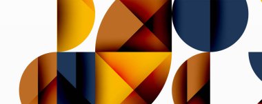 Çemberler ve üçgenlerin kesiştiği soyut geometrik desen. Yüksek kontrastlı kompozisyon derinlik yaratır ve dinamik, modern estetik