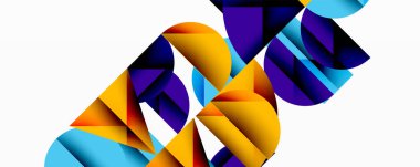 Çemberler ve üçgenlerin kesiştiği soyut geometrik desen. Yüksek kontrastlı kompozisyon derinlik yaratır ve dinamik, modern estetik