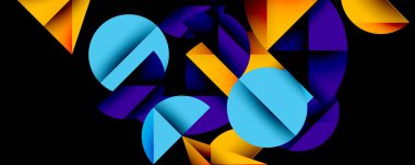 Çemberler ve üçgenlerin kesiştiği soyut geometrik desen. Yüksek kontrastlı kompozisyon derinlik yaratır ve dinamik, modern estetik