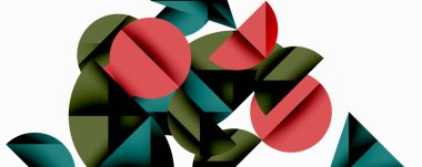 Çemberler ve üçgenlerin kesiştiği soyut geometrik desen. Yüksek kontrastlı kompozisyon derinlik yaratır ve dinamik, modern estetik