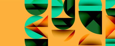 Çemberler ve üçgenlerin kesiştiği soyut geometrik desen. Yüksek kontrastlı kompozisyon derinlik yaratır ve dinamik, modern estetik