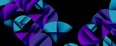 Çemberler ve üçgenlerin kesiştiği soyut geometrik desen. Yüksek kontrastlı kompozisyon derinlik yaratır ve dinamik, modern estetik