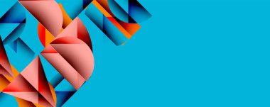 Çemberler ve üçgenlerin kesiştiği soyut geometrik desen. Yüksek kontrastlı kompozisyon derinlik yaratır ve dinamik, modern estetik