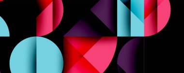 Çemberler ve üçgenlerin kesiştiği soyut geometrik desen. Yüksek kontrastlı kompozisyon derinlik yaratır ve dinamik, modern estetik