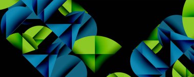 Çemberler ve üçgenlerin kesiştiği soyut geometrik desen. Yüksek kontrastlı kompozisyon derinlik yaratır ve dinamik, modern estetik