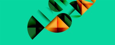 Çemberler ve üçgenlerin kesiştiği soyut geometrik desen. Yüksek kontrastlı kompozisyon derinlik yaratır ve dinamik, modern estetik