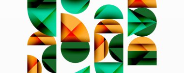 Çemberler ve üçgenlerin kesiştiği soyut geometrik desen. Yüksek kontrastlı kompozisyon derinlik yaratır ve dinamik, modern estetik