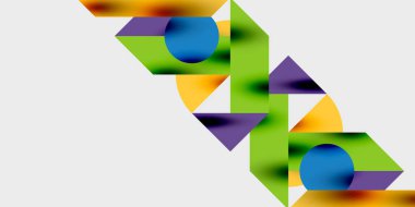 Dairelerin, yarım dairelerin ve parlak efektli ve düzgün eğimli üçgenlerin detaylı bileşimi. Yaratıcı ve teknolojiden ilham alan projeler için parlak ve modern bir vektör tasarımı