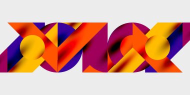 Dairelerin, yarım dairelerin ve parlak efektli ve düzgün eğimli üçgenlerin detaylı bileşimi. Yaratıcı ve teknolojiden ilham alan projeler için parlak ve modern bir vektör tasarımı