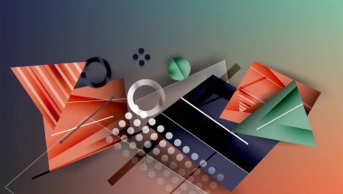 Soyut arkaplan - üst üste binen daireler, dikdörtgenler, ve yüksek eğimli üçgenler. Yarı saydam şekiller derinlik ve denge yaratır