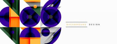 Keskin açılı dinamik geometrik bileşim, dairesel biçimler ve eğim renkleri