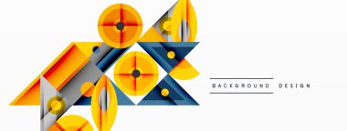 Kesişen şekiller, daireler, üçgenler ve gradyanlar ile geometrik soyut bileşim, canlı renkleri ve dinamik karşıtlıkları harmanlayarak modern, geleceksel bir görsel tasarım yaratmak için