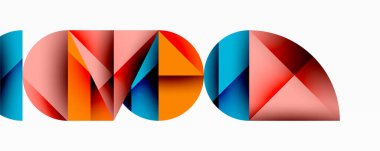 Çemberler ve üçgenlerin kesiştiği soyut geometrik desen. Yüksek kontrastlı kompozisyon derinlik yaratır ve dinamik, modern estetik