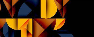 Çemberler ve üçgenlerin kesiştiği soyut geometrik desen. Yüksek kontrastlı kompozisyon derinlik yaratır ve dinamik, modern estetik