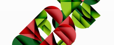 Katmanlı gradyan şekilli soyut geometrik arkaplan dinamik desenler oluşturuyor. Üst üste binen yarı daireler ve üçgenler derinlik ve karşıtlık yaratır