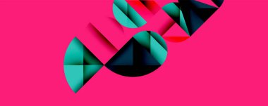 Çemberler ve üçgenlerin kesiştiği soyut geometrik desen. Yüksek kontrastlı kompozisyon derinlik yaratır ve dinamik, modern estetik