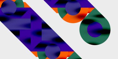 Dinamik geometrik bir kompozisyonda daireler, çizgiler ve üçgenler içeren modern soyut bir arkaplan. Tarz, teknoloji veya yaratıcı temalı tasarımlar için mükemmel.
