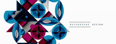 Kesişen şekiller, daireler, üçgenler ve gradyanlar ile geometrik soyut bileşim, canlı renkleri ve dinamik karşıtlıkları harmanlayarak modern, geleceksel bir görsel tasarım yaratmak için