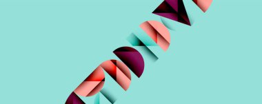 Katmanlı gradyan şekilli soyut geometrik arkaplan dinamik desenler oluşturuyor. Üst üste binen yarı daireler ve üçgenler derinlik ve karşıtlık yaratır