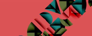 Çemberler ve üçgenlerin kesiştiği soyut geometrik desen. Yüksek kontrastlı kompozisyon derinlik yaratır ve dinamik, modern estetik