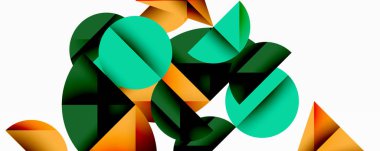 Çemberler ve üçgenlerin kesiştiği soyut geometrik desen. Yüksek kontrastlı kompozisyon derinlik yaratır ve dinamik, modern estetik