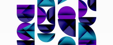 Çemberler ve üçgenlerin kesiştiği soyut geometrik desen. Yüksek kontrastlı kompozisyon derinlik yaratır ve dinamik, modern estetik