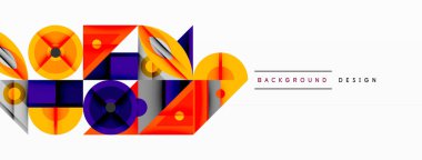 Kesişen şekiller, daireler, üçgenler ve gradyanlar ile geometrik soyut bileşim, canlı renkleri ve dinamik karşıtlıkları harmanlayarak modern, geleceksel bir görsel tasarım yaratmak için