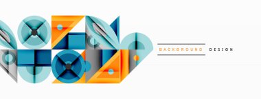 Kesişen şekiller, daireler, üçgenler ve gradyanlar ile geometrik soyut bileşim, canlı renkleri ve dinamik karşıtlıkları harmanlayarak modern, geleceksel bir görsel tasarım yaratmak için