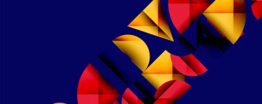 Çemberler ve üçgenlerin kesiştiği soyut geometrik desen. Yüksek kontrastlı kompozisyon derinlik yaratır ve dinamik, modern estetik