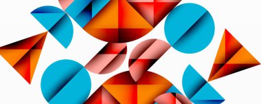 Çemberler ve üçgenlerin kesiştiği soyut geometrik desen. Yüksek kontrastlı kompozisyon derinlik yaratır ve dinamik, modern estetik