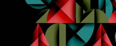 Çemberler ve üçgenlerin kesiştiği soyut geometrik desen. Yüksek kontrastlı kompozisyon derinlik yaratır ve dinamik, modern estetik