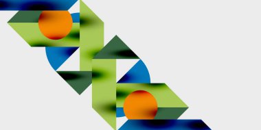 Dinamik geometrik bir kompozisyonda daireler, çizgiler ve üçgenler içeren modern soyut bir arkaplan. Tarz, teknoloji veya yaratıcı temalı tasarımlar için mükemmel.